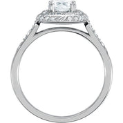 14K White 5.75 mm Round CZ and 1/5 CTW Natural Diamond Engagement RIng