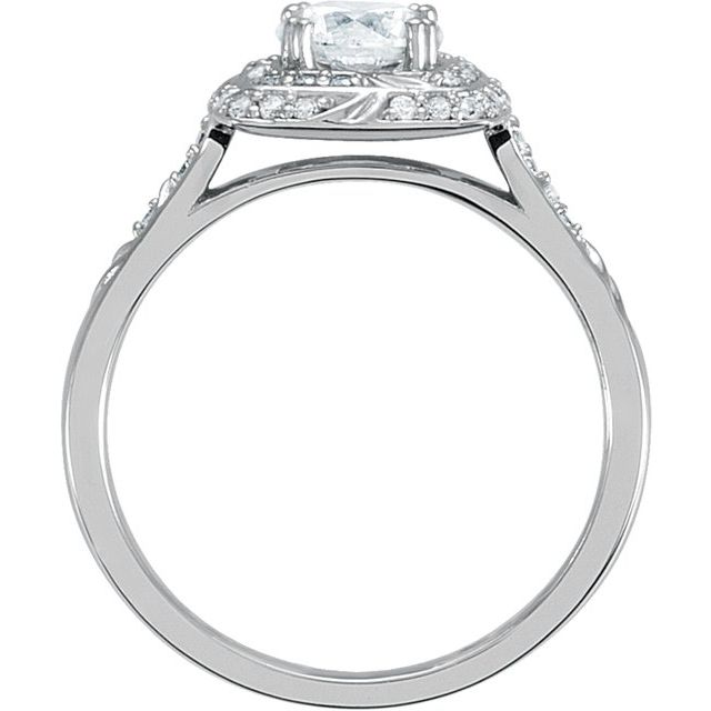 14K White 5.75 mm Round CZ and 1/5 CTW Natural Diamond Engagement RIng