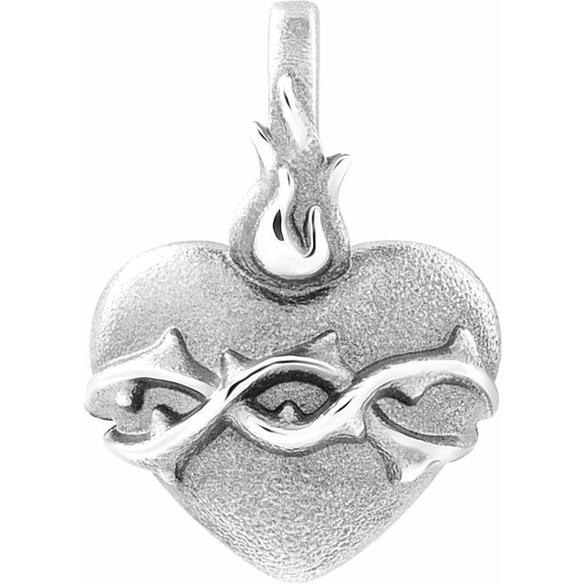 14K White Sacred Heart Pendant