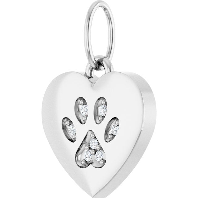 Sterling Silver .02 CTW Natural Diamond Blank Paw Print Heart Pendant