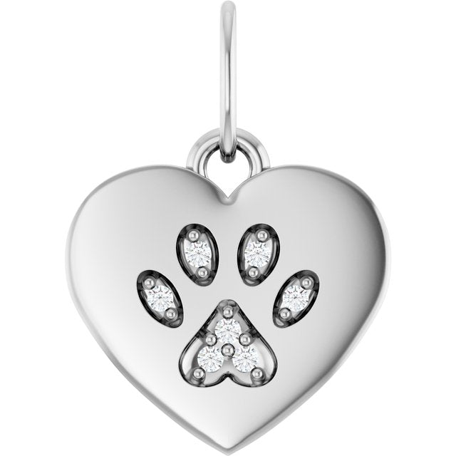 Sterling Silver .02 CTW Natural Diamond Dog Mom Paw Print Heart Pendant
