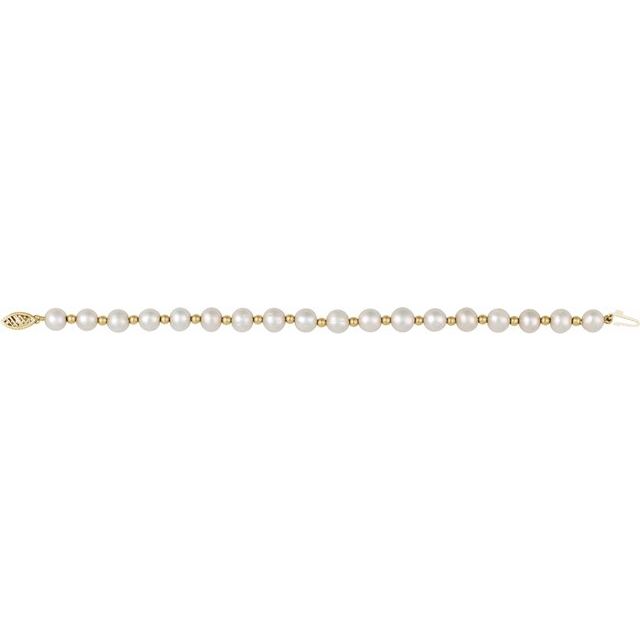 14K Yellow Cultured White Freshwater Pearl 7 1/4" Bracelet