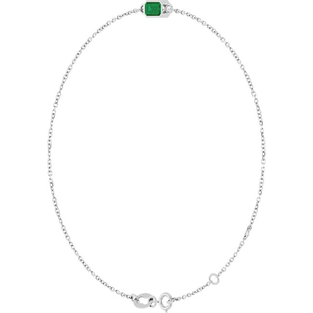 14K White Lab-Grown Emerald  6 1/2-7-1/2" Bracelet