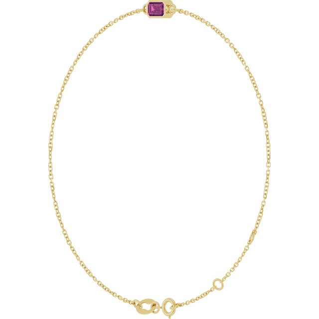 14K Yellow Natural Pink Tourmaline  6 1/2-7-1/2" Bracelet