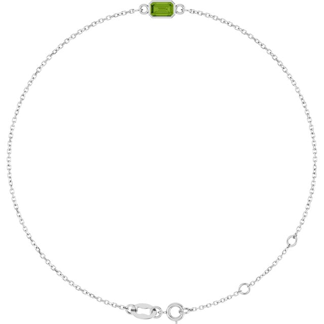 14K White Natural Peridot  6 1/2-7-1/2" Bracelet