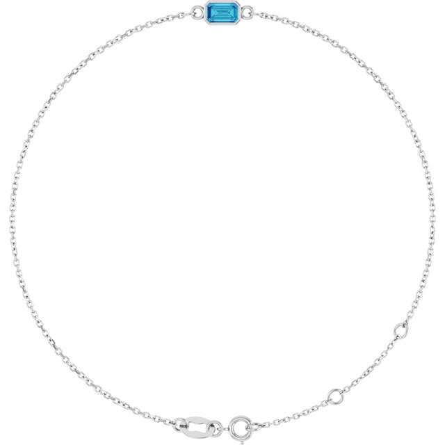 14K White Natural Blue Zircon  6 1/2-7-1/2" Bracelet