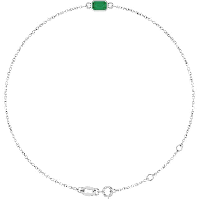 14K White Lab-Grown Emerald  6 1/2-7-1/2" Bracelet