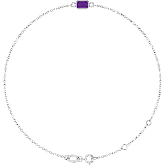 14K White Natural Amethyst  6 1/2-7-1/2" Bracelet