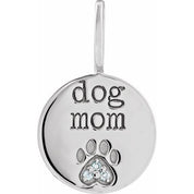 Platinum .01 CTW Natural Diamond Engraved Dog Mom Paw Print Charm/Pendant