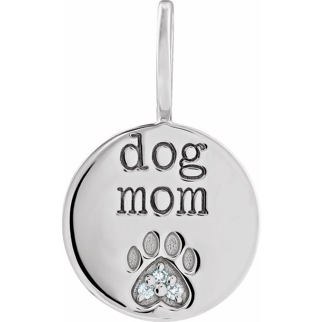 Platinum .01 CTW Natural Diamond Engraved Dog Mom Paw Print Charm/Pendant