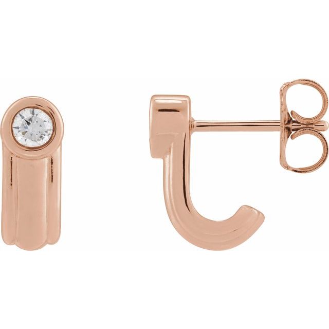 14K Rose 1/5 CTW Natural Diamond Solitaire J Hoop Earrings