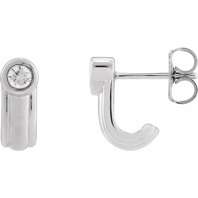 14K White 1/5 CTW Natural Diamond Solitaire J Hoop Earrings