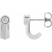 14K White 1/5 CTW Lab-Grown Diamond Solitaire J Hoop Earrings