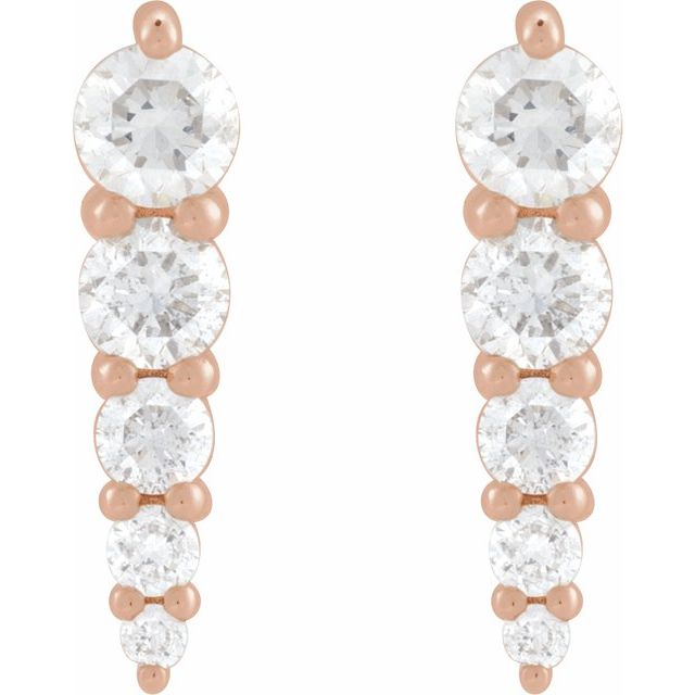 14K Rose 1/2 CTW Natural Diamond Graduated Bar Earrings