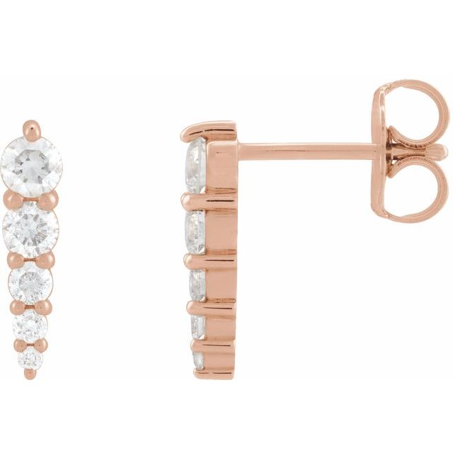 14K Rose 1/2 CTW Natural Diamond Graduated Bar Earrings