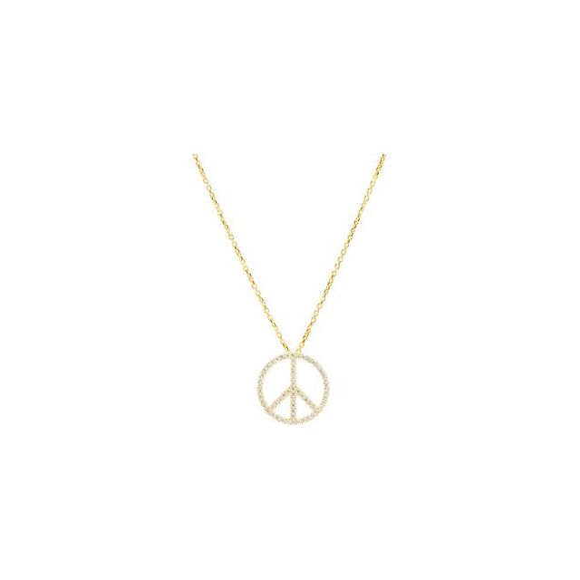 14K Yellow 1/4 CTW Natural Diamond Tiny Peace Sign 16" Necklace