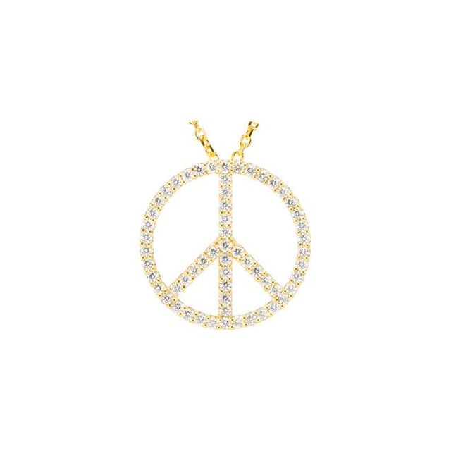 14K Yellow 1/4 CTW Natural Diamond Tiny Peace Sign 16" Necklace