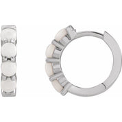 Platinum Natural White Opal Cabochon 14.7 mm Huggie Hoop Earring