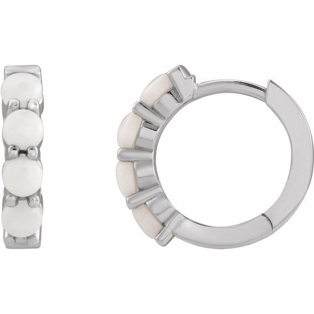 Platinum Natural White Opal Cabochon 14.7 mm Huggie Hoop Earring