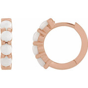 14K Rose Natural White Opal Cabochon 14.7 mm Huggie Hoop Earring