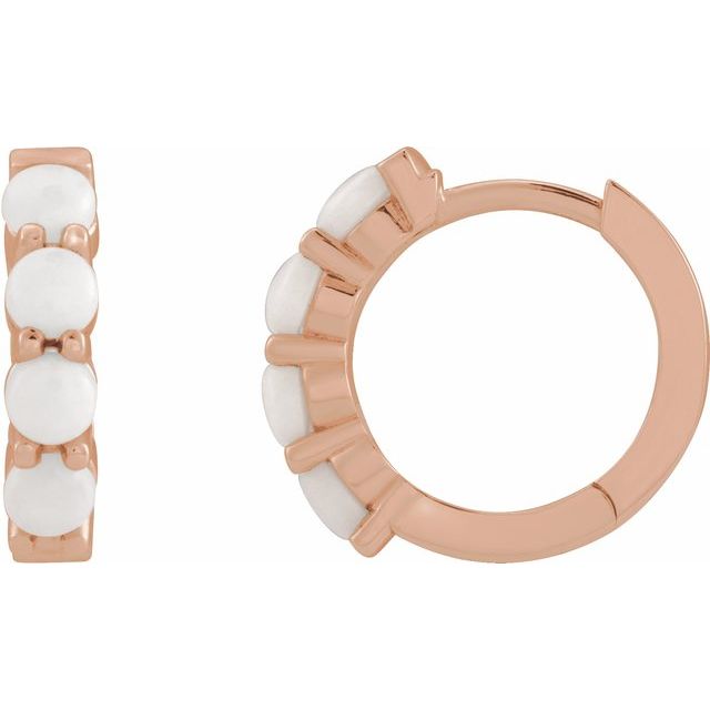 14K Rose Natural White Opal Cabochon 14.7 mm Huggie Hoop Earring