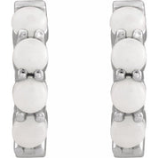 Platinum Natural White Opal Cabochon 14.7 mm Huggie Hoop Earring