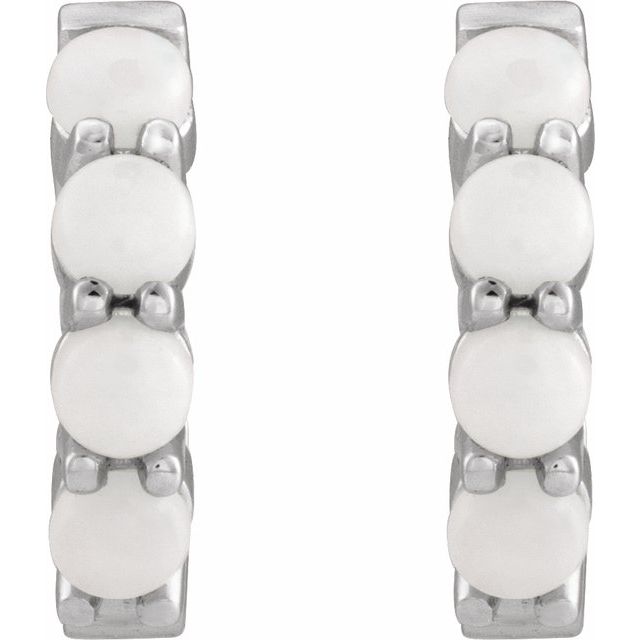 Sterling Silver Natural White Opal Cabochon 14.7 mm Huggie Hoop Earring