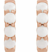 14K Rose Natural White Opal Cabochon 14.7 mm Huggie Hoop Earring
