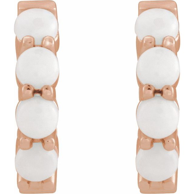 14K Rose Natural White Opal Cabochon 14.7 mm Huggie Hoop Earring