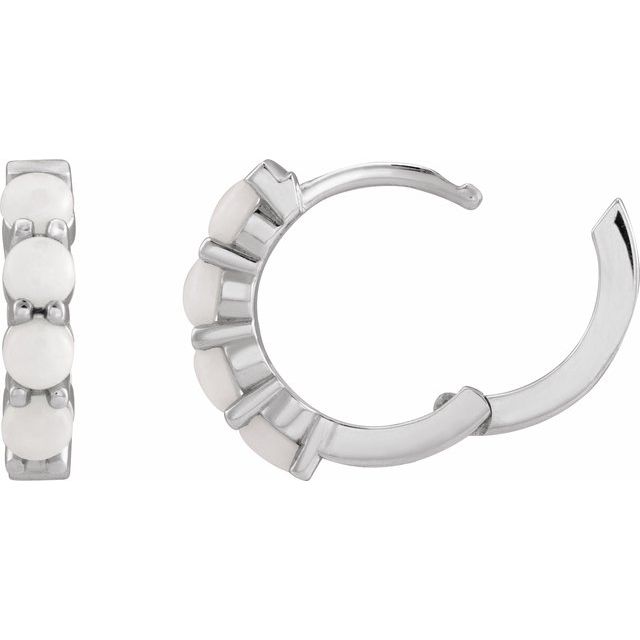 Platinum Natural White Opal Cabochon 14.7 mm Huggie Hoop Earring