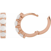 14K Rose Natural White Opal Cabochon 14.7 mm Huggie Hoop Earring