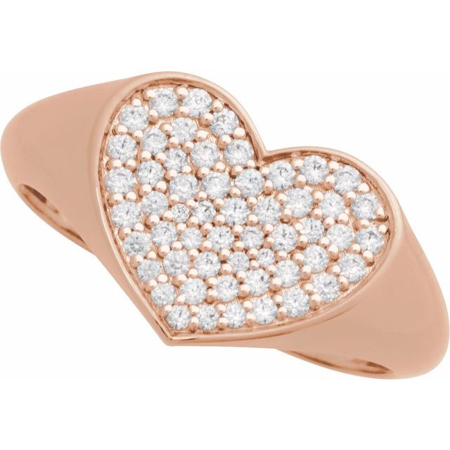 14K Rose 1/3 CTW Natural Diamond Heart Signet Ring