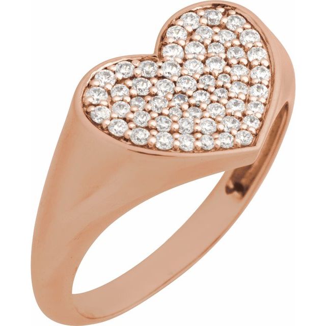 14K Rose 1/3 CTW Natural Diamond Heart Signet Ring