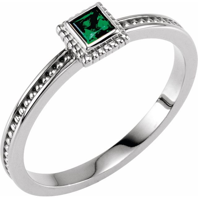 Sterling Silver Lab-Grown Emerald Family Stackable Ring