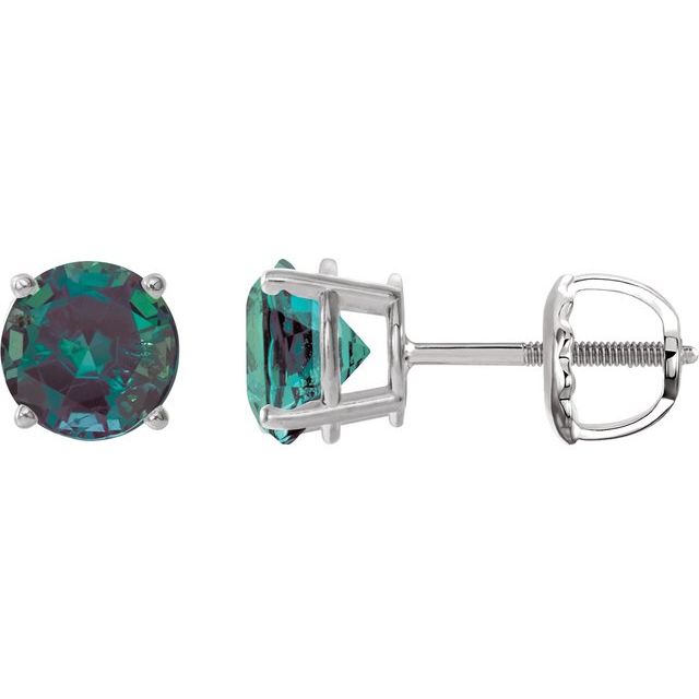 14K White 6 mm Lab-Grown Alexandrite Stud Earrings