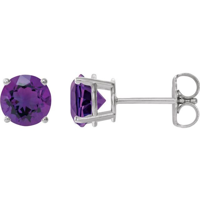 Sterling Silver 6 mm Natural Amethyst Stud Earrings - Quality Jewelry
