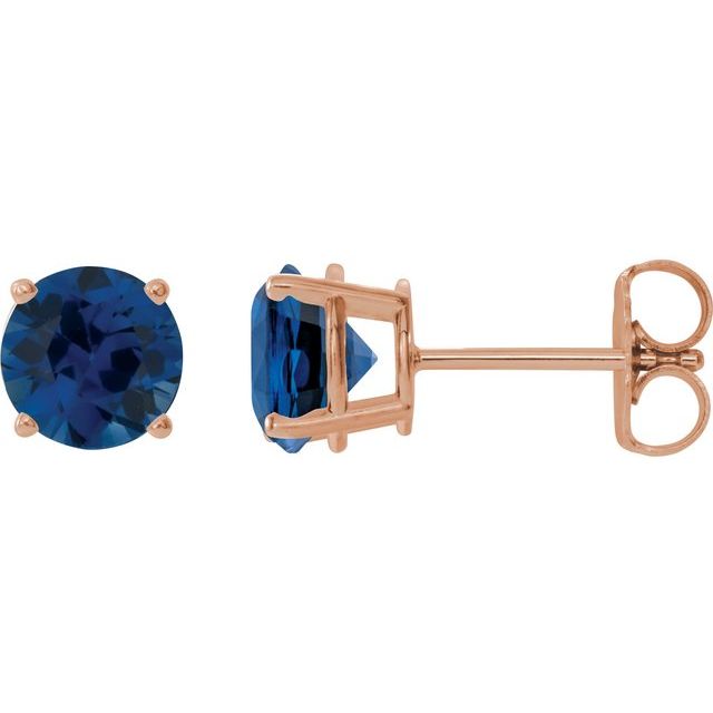 14K Rose Gold 7 mm Lab-Grown Blue Sapphire Stud Earrings - Elegant and Sustainable
