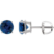 14K White 8 mm Lab-Grown Blue Sapphire Stud Earrings