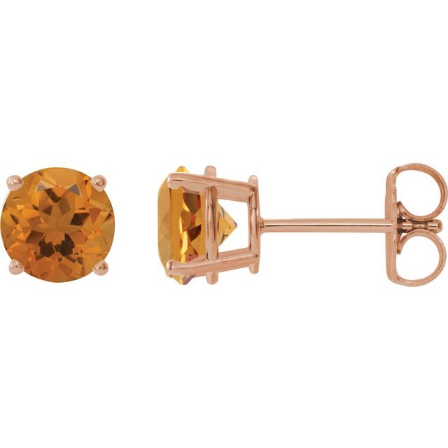 14K Rose Gold 7 mm Natural Citrine Stud Earrings - Elegant Jewelry by Brand