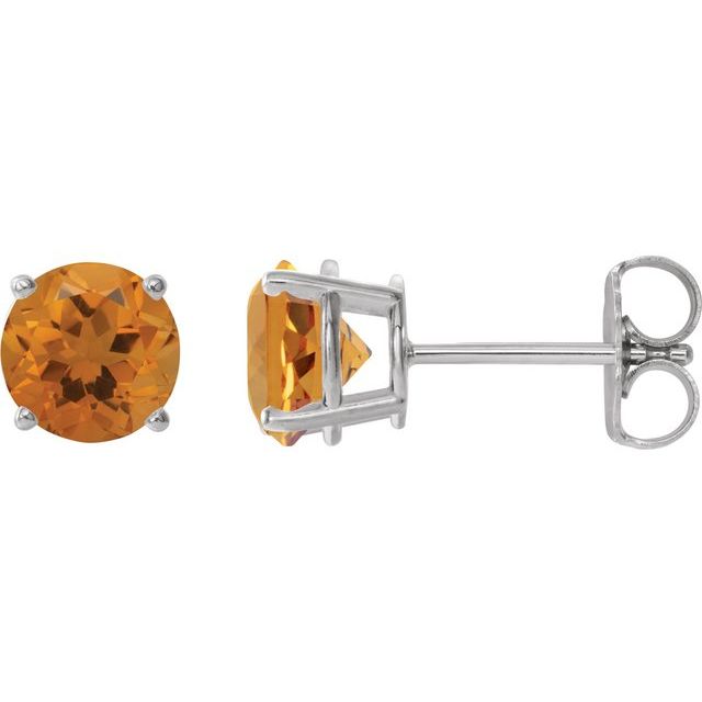 Sterling Silver 7 mm Natural Citrine Stud Earrings