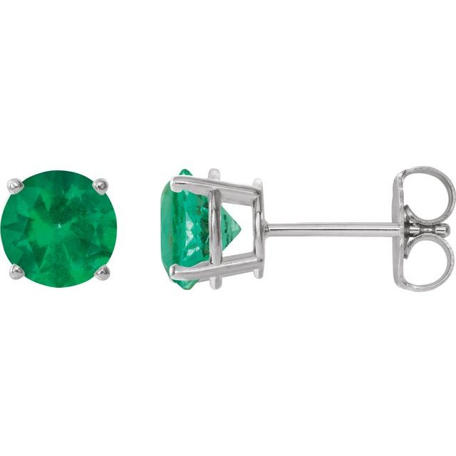 14K White Lab-Grown Emerald 7mm Stud Earrings - Elegant & Timeless