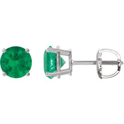 14K White 7 mm Lab-Grown Emerald Stud Earrings