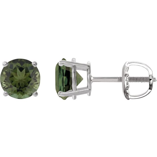 14K White 6 mm Natural Green Tourmaline Stud Earrings