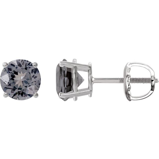 Sterling Silver 6 mm Natural Gray Spinel Stud Earrings