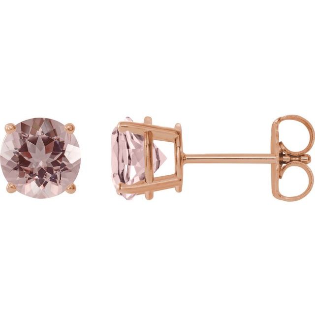 14K Rose Gold 7 mm Natural Pink Morganite Stud Earrings - Elegant Jewelry by Brand Name