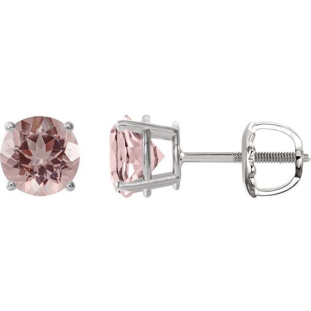 Sterling Silver 6 mm Natural Pink Morganite Stud Earrings