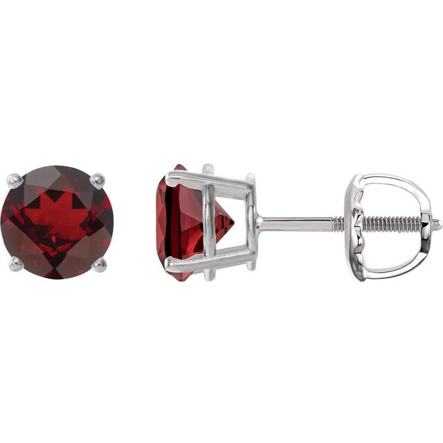 Sterling Silver 7 mm Natural Mozambique Garnet Stud Earrings