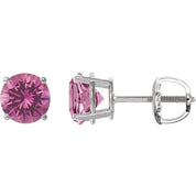14K White 8 mm Lab-Grown Pink Sapphire Stud Earrings
