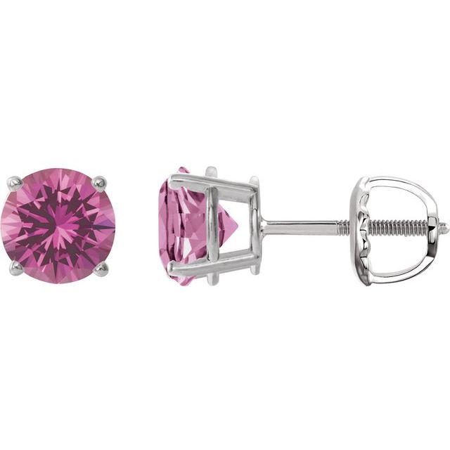 14K White 8 mm Lab-Grown Pink Sapphire Stud Earrings