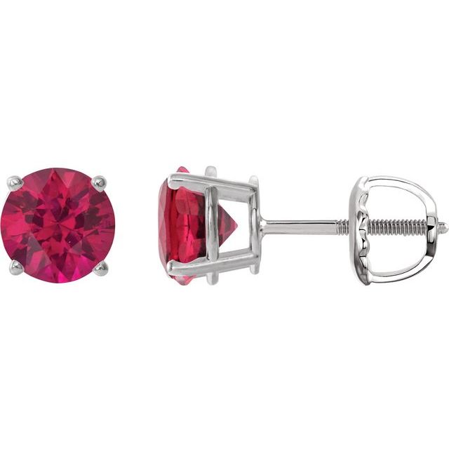 14K White 7 mm Lab-Grown Ruby Stud Earrings